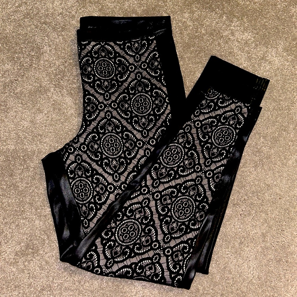 Lace and leather leggings
